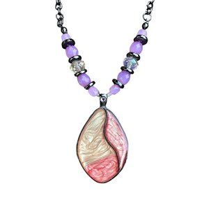 KC Collections Swirl Pendant Necklace Pink Clear Beads Adjustable Chain Vintage